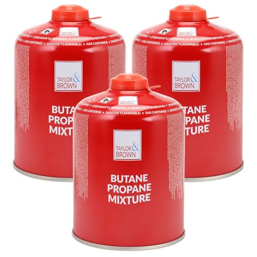 3 Pack 450g Butane-Propane Screw On Gas Canisters Gas Cartridge for Camping Stoves Heaters & Lanterns | High Performance Propane-Butane Mix with Resealable Valve Cartridges | EN417 Gas Cartridge