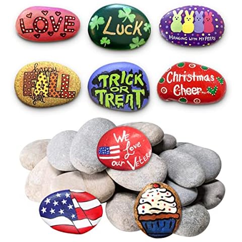 YEAHOME 20PCS Rocks for Painting, 2-3in Natural River Rocks Smooth Unpolished Kindness Stones Kit, Flat Rock for Painting Art & DIY Crafting, School Events, Fall Garden Decor, Gift for Kids & Adults Cover