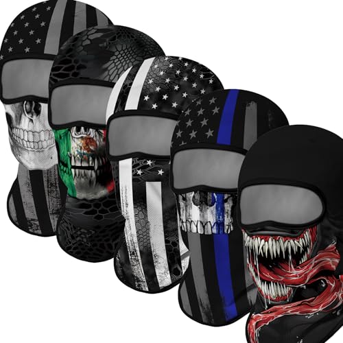 Image of Red Plume 5PCS Ghosts Skull Print Balaclava Full Face Ski Mask UV Protection for Motorcycle Riding Outdoor Sports Men & Women