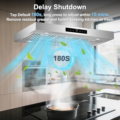 Image of 42 inch Island Range Hood Ceiling Mount 1200 CFM Stove Vent Hoods | 4-Speed Gesture Sensing & Touch, Ducted /Ductless, Stainless Steel, 4 LED Lights, Timer, Dishwasher-Safe Filters, for Kitchen