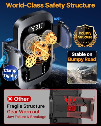 Image of YRU [True Upgrade for Safety] Car Phone Holder Mount [Patent & Military-Grade] Dashboard Cell Phone Holder for Car Vent Windshield Phone Stand for iPhone 17 16 15 14 13 Pro Max Truck Samsung, Purple