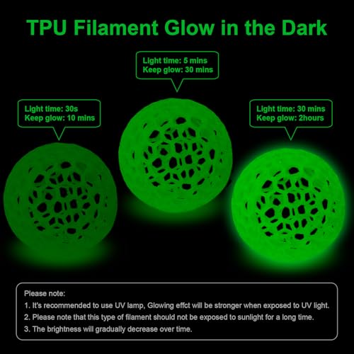 Image of 95A TPU 3D Printer Filament, 1.75mm Glow in The Dark Green, Soft TPU Flexible 3D Printing Filament, High Hardness & Resilience, Best with UV Lamps, 250g Spool, Fit Most 3D Printers