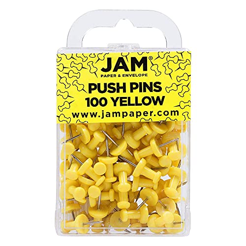 JAM PAPER Chinchetas Coloridas - Chinchetas Amarillo - Paquete de 100 Cover