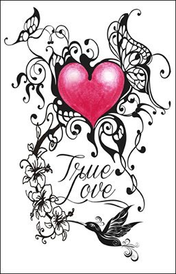 True Love Heart w/ Hummingbird Temporary Tattoo