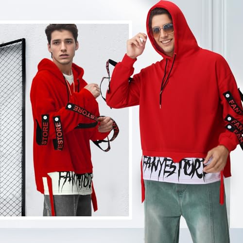 Mens Hoodie Fashion Pullover Letter Print Top Blouse Tracksuits Techwear Patchwork Long Sleeve Hip Hop Sweatshirt4
