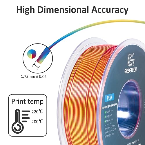 Image of Geeetech 3D Printer Silk PLA Tri-Color Filament, Metal-Like Shiny Silk Filament 1.75mm 1kg (2.2lbs) Spool, Dimensional Accuracy + /- 0.02 mm, Tri-Color Red Yellow Blue