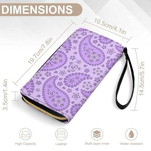 Purple Paisley Portable Long Wallet for Women Men Zipped Travel Purse Credit Card Holder Coin Pouch2