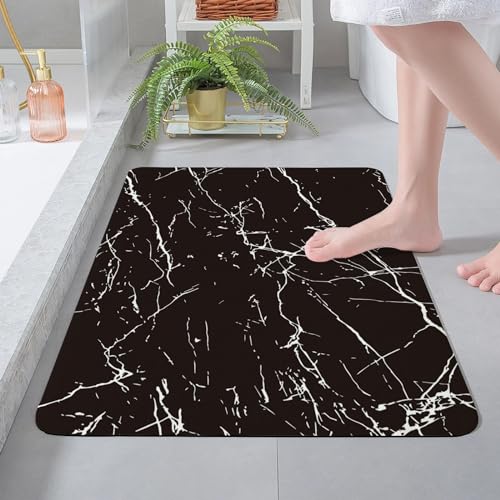 Alfombra Baño Diatomita 40X60Cm Mármol Negro Agua Súper Absorbente Alfombra De Baño,Alfombra Baño Secado Rapido, Alfombrilla De Baño Antideslizantes,Suave Y Acogedora Alfombra De Baño
