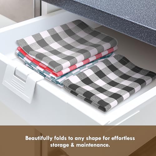 Image of Gingham Buffalo Check Kitchen Towels, 4 Pack, 16x26 Inches, 100% Cotton - Super Absorbent, Quick Drying, Hand Towels for Drying Dishes, Dish Cleaning Towels with Hanging Loop, Multi