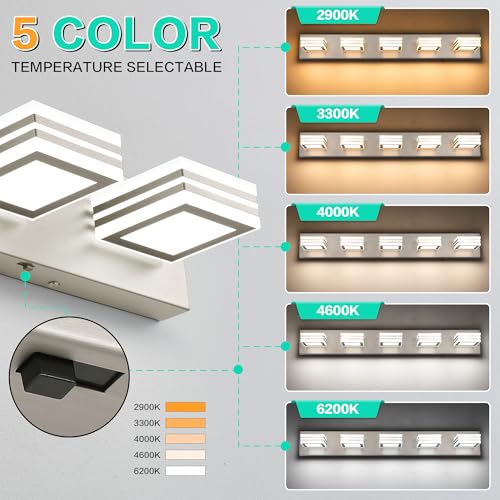Image of SOLFART LED Bathroom Lighting Fixtures - 5 Lights Modern Brushed Nickel Acrylic Vanity Lights for Mirror 32inch 24W 5CCT