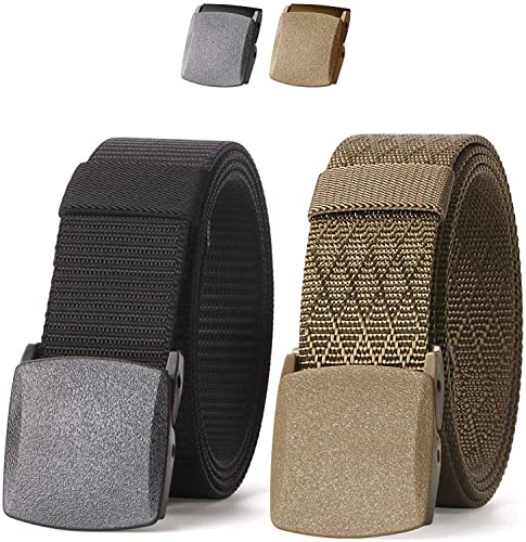 Image of JASGOOD 2 Pack Nylon Web Belt Outdoor Military Men's Metal Free Belt with TSA Plastic Buckle