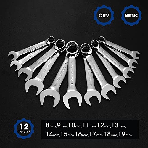 Workpro 12-Piece Stubby Combination Wrench Set, Metric 8-19Mm, Crv Steel Wrenches, Combination Ended Spanner Kit With Storage Case #TOP1