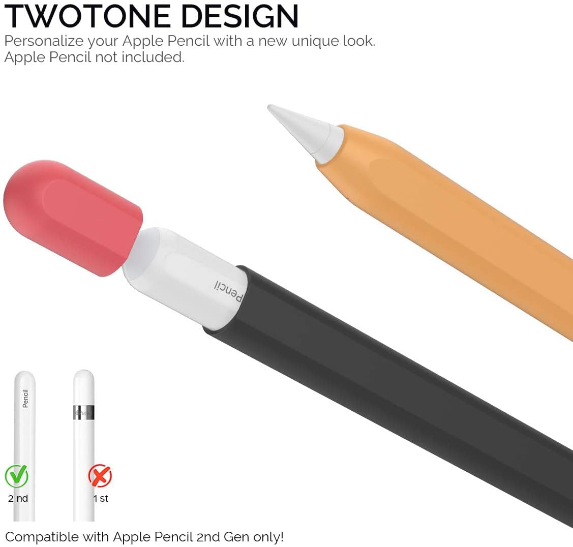 Mizi Apple Pencil Pro (2024) & Apple Pencil 2nd Generation Duotone Case Cover Silicone Sleeve Skin - Black/Orange