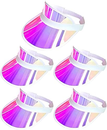 5Pack Sun Visor Hat Women Reflective Clear Bachelor Party Outdoor Beach Sports Travel Running Retro Travel Golf Trip Sunhat Reflective Vsiors Cap (Pink)