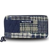 Bella Taylor Slim Card Wallet for Women | Quilted Cotton Fabric Zip Around Credit Card Wallet with RFID Protection | Columbus Patchwork
