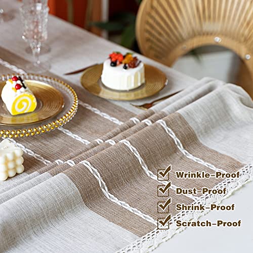Sayopin Farmhouse Tablecloth Rectangle Table Cloth, Waterproof Rustic Lace Cotton Linen Tablecloths, Wrinkle Free Anti-Fading Heavy Duty Washable Table Cover For Tabletop Decor Kitchen Dinning Party #TOP2