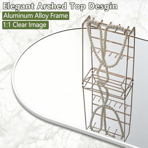 Image of Prywot Arched Full Length Mirror, 58 inchx18 inch Floor Mirror with Stand, White