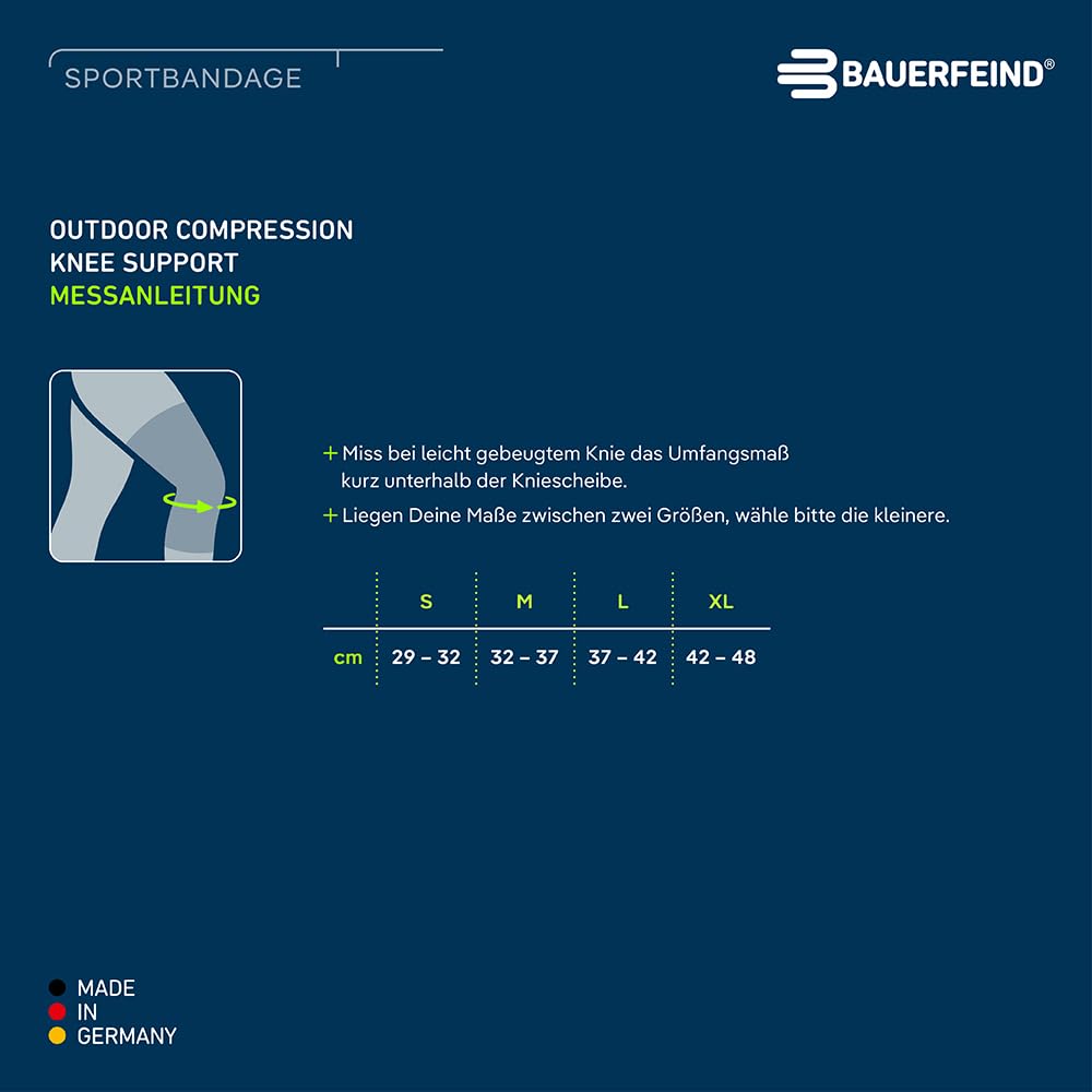 BAUERFEIND Knie Sleeve zum Wandern „Outdoor Compression Knee Support“, 1 Unisex Kniebandage zur Wanderausrüstung, Rechts & Links tragbar, Wanderbandage mit Merino Wolle