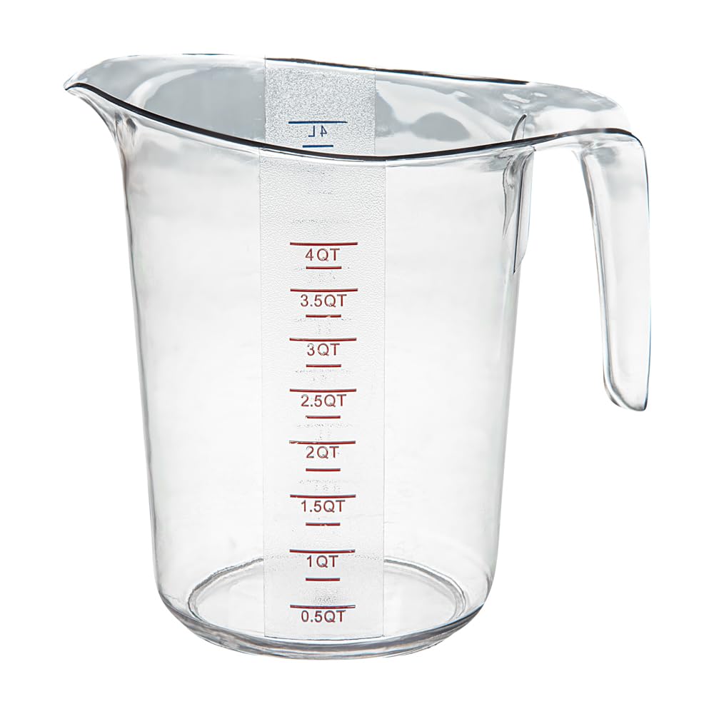 RW Base - Tarros medidores de 4 cuartos de galón, 10 vasos de medición duraderos, unidades métricas e imperiales, boquilla en forma de V, tazas medidoras de plástico transparente, mango con agarre