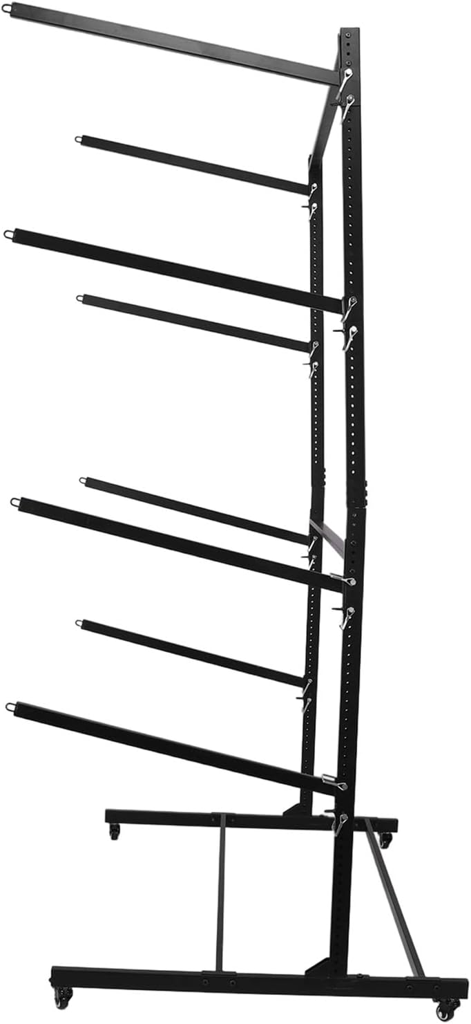 4-Tier Kayak Storage Rack Stand Outdoor Canoe Surfboard Rack Kayak Paddle Holder Dolly W/Swappable Wheels & Feet Rust-Proof Steel Frame for Garage Dock Or Seaside Use