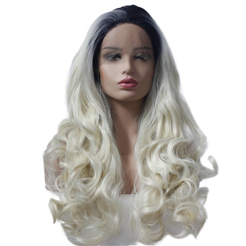 xiuling4568 Black Roots to Blonde Synthetic Lace Front Wig for Women,Body Wave Synthetic Wig for Daily Use Hairs Extensions(26inch)