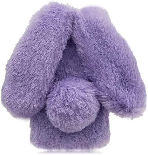 Dusgixar Cover per Huawei P8 Lite 2017, Carino Orecchie da Coniglio 3D Morbide Palle di Pelo Pelose Caldo Pelliccia Sintetica Peluche Soffice Flessibile TPU Paraurti Custodia Protettiva (Viola)