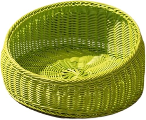 ラタン ペットベッド 夏用 猫ハウス プラスチック藤編み 通気性 通年利用 ねこ キャットハウス イヌ 小型犬 うさぎ 小動物用ケージ ラタンかご 洗える クール ひんやり お洒落 編み物 寝台 休憩所 ペット用品 (ベージュ) (緑の色,50×50×22