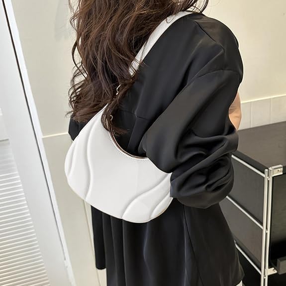 Shoulder Bag for Women,Tote Bag Purses for Women Crescent Shoulder Purse with Zipper,White