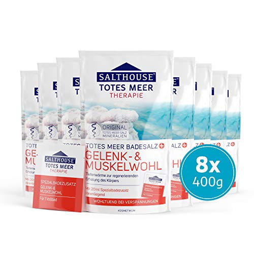 SALTHOUSE® Original Totes Meer Therapie Badesalz Gelenk- & Muskelwohl | 8er Vorteilspack | 8x 400 g + je 20 ml Spezialbadezusatz | Ideal bei Muskelverspannungen | Intensive Tiefenwärme, Regeneration SALTHOUSE® Original Totes Meer Therapie Badesalz Gelenk- & Muskelwohl | 8er Vorteilspack | 8x 400 g + je 20 ml Spezialbadezusatz | Ideal bei Muskelverspannungen | Intensive Tiefenwärme, Regeneration