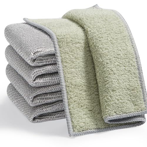 Image of JOYMOOP Dual-Sided Silver Microfiber Cleaning Cloth, Reusable Non-Scratch Dishwashing Rag, Multipurpose Scrubbing Pads for Kitchen, Glass, Stainless Steel