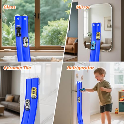 ketiee flex tracks 16ft for kids flexible race car ramp track with 4 small racecars and 8 suction cups compatible with hot wheels and diecast 164th cars rolls up portable racetrack for ages 3 amp up