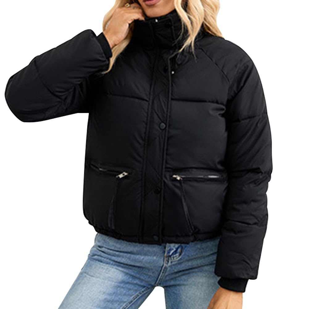 AGYMNX Women’s Winter Cropped Puffer Jacket Coat Short Warm Quilted Jacket Lightweight Outwear Long Sleeve Zip Up Coat