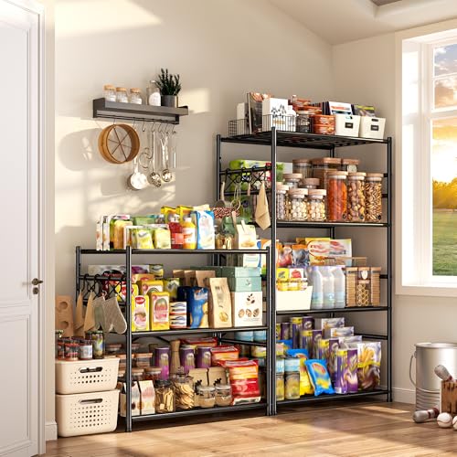 Image of Durayloly 3Tier Storage Shelves Metal Shelving Unit Organizer,Adjustable Wire Shelving Rack Pantry Kitchen with Hooks,Shelves for Laundry,Office and Bathroom closet shelves 23.6 inch W x 13.8 inch D x 30.9 inch H