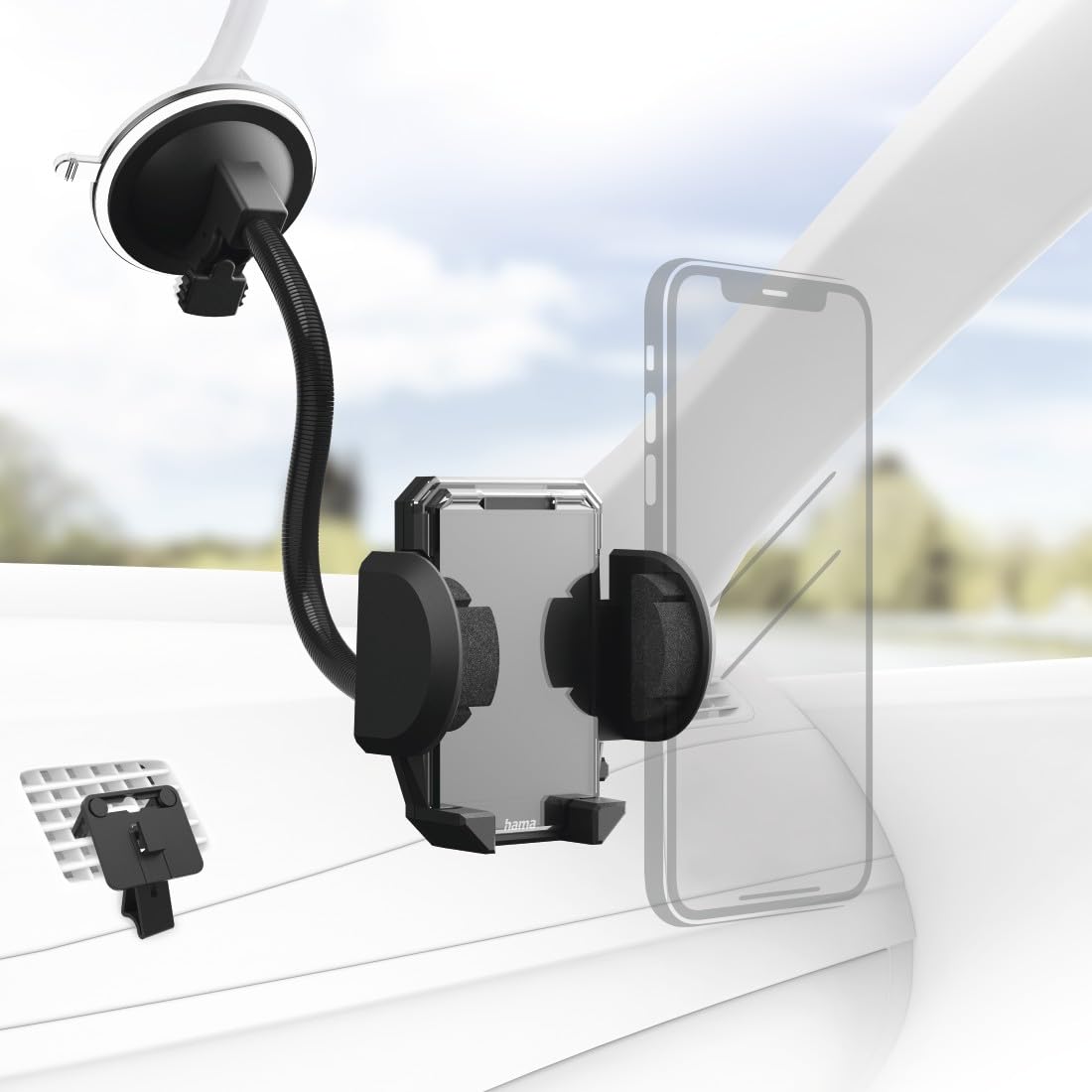 Hama uchwyt samochodowy na telefon (do kratki wentylacyjnej, uniwersalny, do szyby, przyssawka, od 4 do 11 cm, do telefonu, na smartfon) czarny