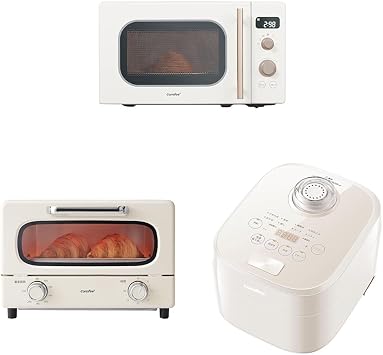 ComFEE 3-Piece Microwave Set, Turntable + Toaster, 2-Piece Temperature, Adjustable Rice Cooker 5.5 cu in 17 L, Home Appliance Set, Retro, Ivory