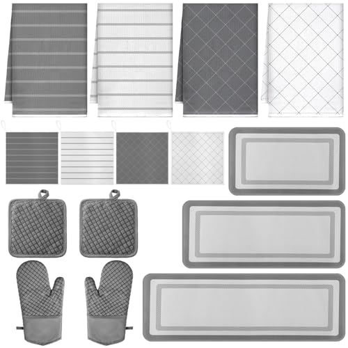 SmoothNovelty Juego de 15 manoplas de horno, toallas de cocina y paños absorbentes, resistentes al calor, guantes de horno, almohadillas para ollas, alfombrillas de cocina con superficie de silicona