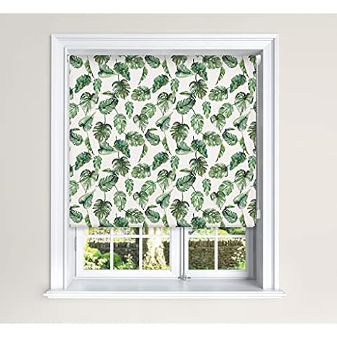 Blackout Roller Blinds Windows Child Safety Cut To Size Fitting Included Beautiful Design , Tropical Leaves 150 x 140 cm Cover