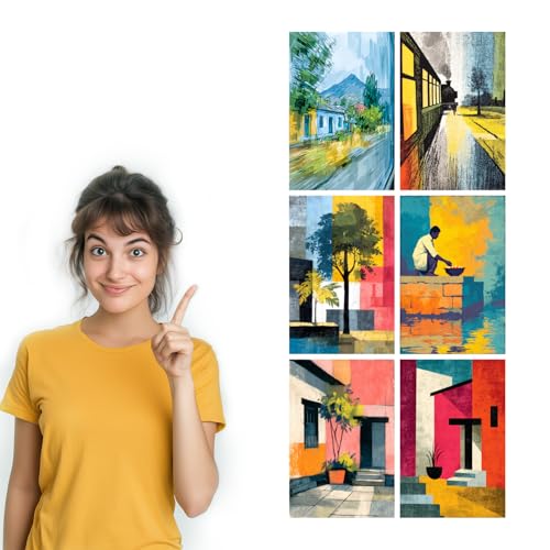 Image of SiddArtify Abstract Landscape Wall Art Poster Print Set - Modern Travel Poster Decor for Living Room Bedroom Office - 12x18 inch Sticker Pack of 6