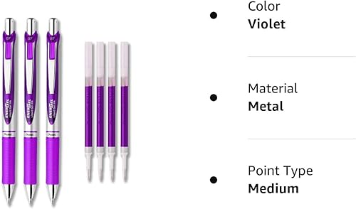 Miniatura 2 de Pentel EnerGel Deluxe RTX - Juego de bolígrafos de tinta de gel líquido, paquete de 3 con 4 recambios (violeta, 0.028 in)