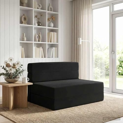 Kaloriko Canapé-lit Pliable Noir 70 x 72 x 60 cm en Tissu Polyester 100% Convertible modulable pour Salon séjour Chambre Bureau canapé Divan futon Banquette