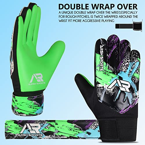 Arsh Sports Soccer Goalie Gloves, Football Goalkeeper Gloves For Kids Boys Children Youth With 4Mm Latex Heavy Grip Palm Double Wrist,Finger Spine Protection(Green, Size 4 Suitable For 6-9 Years) #TOP2