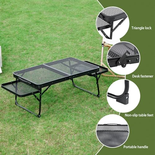 Image of Adjustable Height Folding Camping Table, Portable Metal Mesh Outdoor Picnic Table, Lightweight 2-in-1 Lifting Campfire Grill Table & Food Prep Station for BBQ, Beach, Tailgating & Cookout