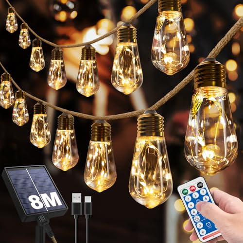 RISEMART Solar Lichterkette Aussen Mit 16 Glühbirnen, 8M Solar...