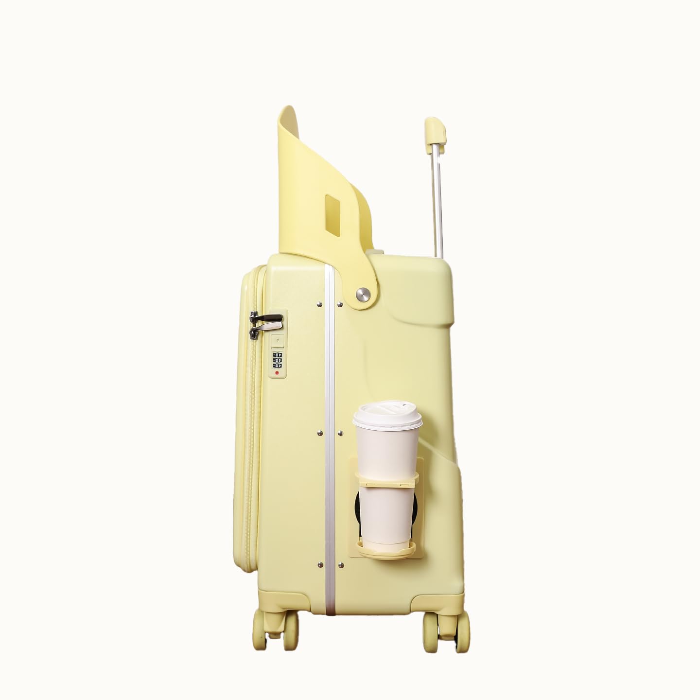 CELIMS - Valise Cabine avec Siège Enfant PopSeat | 55x35x25 | roulettes Ultra Résistantes avec Frein | Porte Gobelet | Cadenas (Jaune)