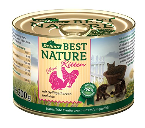 Dehner Best Nature Katzenfutter Kitten, Nassfutter, für junge Katzen, Geflügelherzen / Reis 6 x 200 g Dose (1.2 kg)