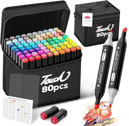 HOMESILMO 80 color alcohol permanent art mark fine chiseled double pointed mark set adult sketching artist comfortable coloring illustration adult coloring book art gift set