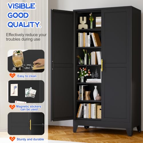 Image of GAIOUS 79 inch Tall Kitchen Pantry Cabinet,Metal Storage Cabinet Black Cupboard