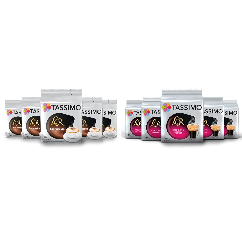 Tassimo - Café Dosettes - 120 boissons L'Or Cappuccino et Long Intense (lot de 5 x 24 boissons) - Rôtis forts - Capsules - Unité de compte : 120
