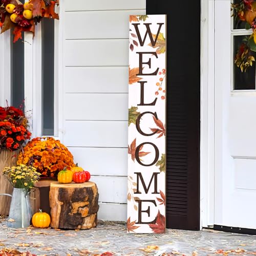 Fall Wooden Porch Sign Front for Thanksgiving Door Decoration Decorations Welcome Fall Autumn- Standing Hanging Home Front Door Wall Yard sign PartyIndoor Outdoor Decoration,47.2