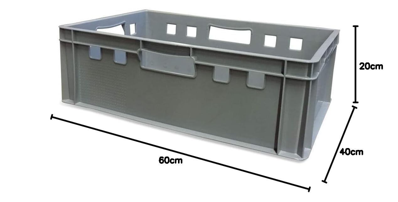 kanister-vertrieb® 5 Stück E2 Kisten 60x40x20 cm Fleischkiste Lagerkiste Metzgerkiste Eurobox grau | kanister-vertrieb®, stapelbar, Kunststoff, Lagerbox, Transportbehälter, belastbar, Normmaß, robust, vielseitig, langlebig